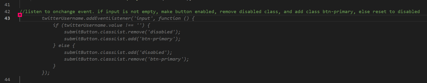 Copilot suggestions for the button toggle comment