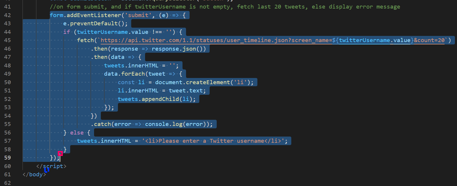 The completed event listener function for the form submission